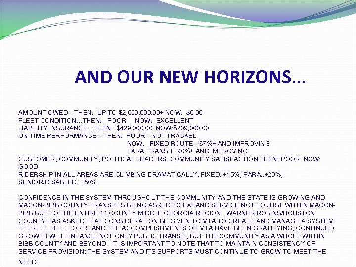 AND OUR NEW HORIZONS… AMOUNT OWED…THEN: UP TO $2, 000. 00+ NOW: $0. 00