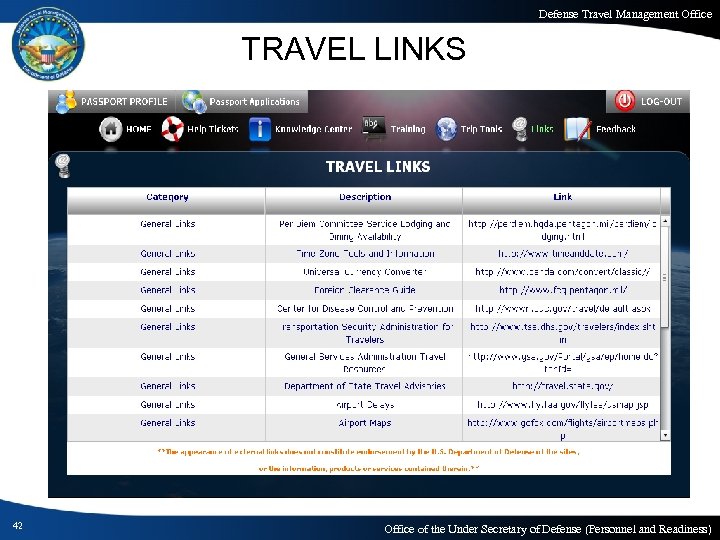 Defense Travel Management Office TRAVEL LINKS 42 Office of the Under Secretary of Defense