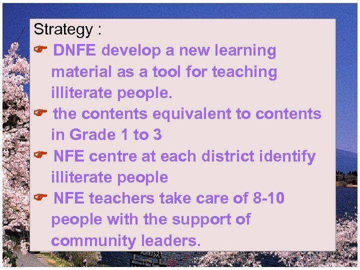 Strategy : DNFE develop a new learning material as a tool for teaching illiterate