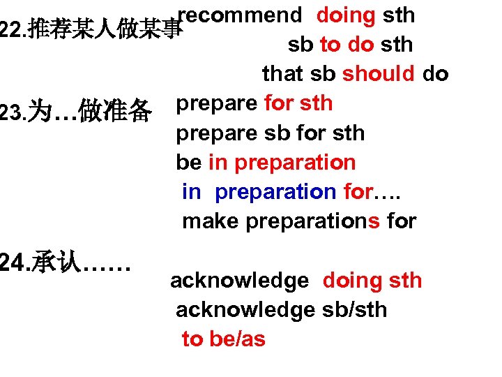  recommend doing sth 22. 推荐某人做某事 sb to do sth that sb should do