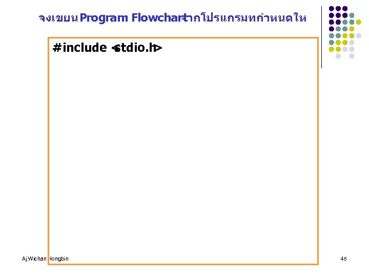 จงเขยน Program Flowchart จากโปรแกรมทกำหนดให #include < stdio. h > Aj. Wichan Hongbin 45 
