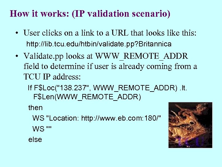 How it works: (IP validation scenario) • User clicks on a link to a