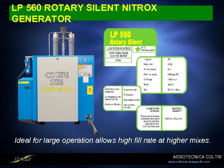 LP 560 ROTARY SILENT NITROX GENERATOR Ideal for large operation allows high fill rate
