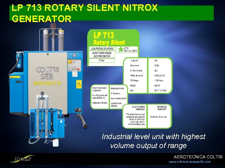 LP 713 ROTARY SILENT NITROX GENERATOR Industrial level unit with highest volume output of