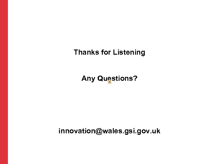 Thanks for Listening Any Questions? innovation@wales. gsi. gov. uk 