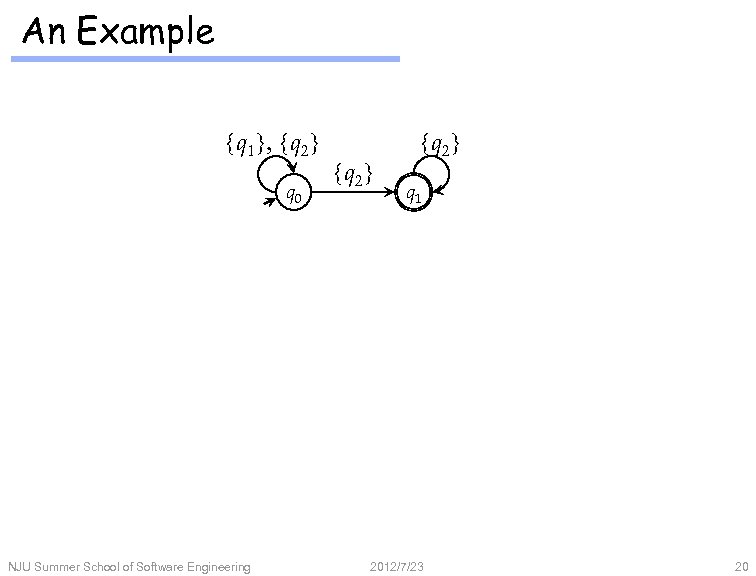 An Example q 1 , q 2 q 0 NJU Summer School of Software