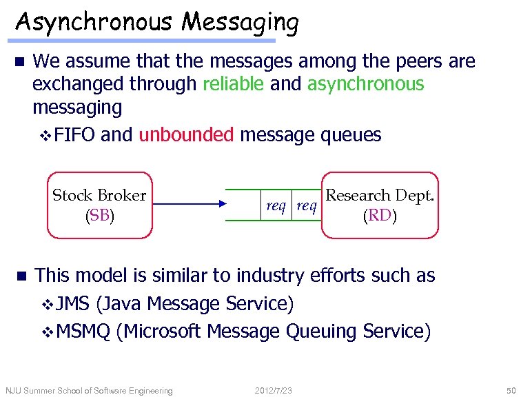 Asynchronous Messaging n We assume that the messages among the peers are exchanged through