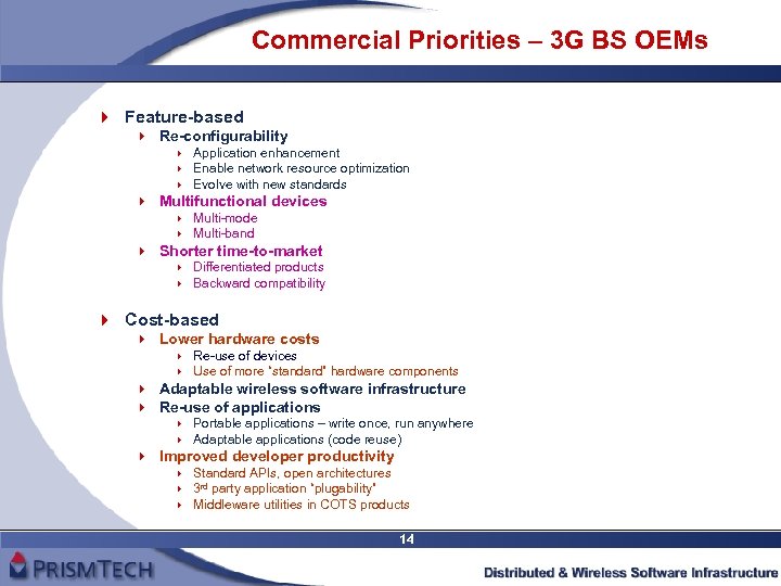 Commercial Priorities – 3 G BS OEMs 4 Feature-based 4 Re-configurability 4 Application enhancement