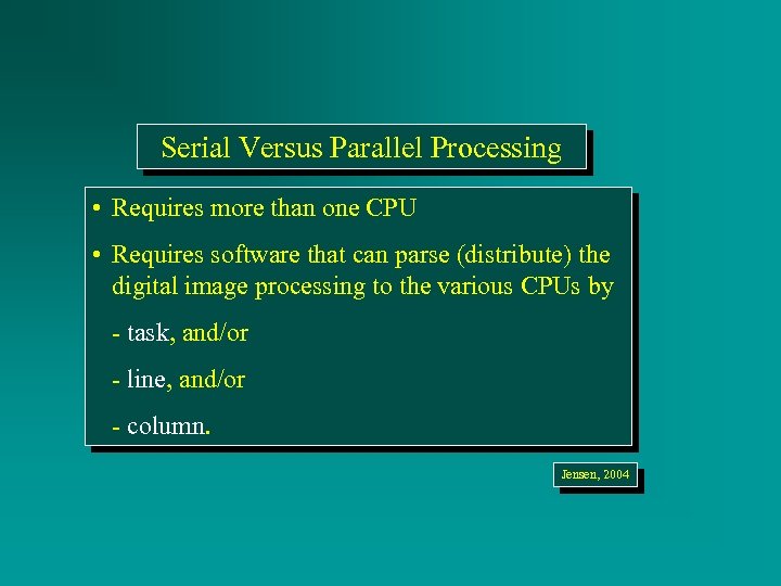 Serial Versus Parallel Processing • Requires more than one CPU • Requires software that