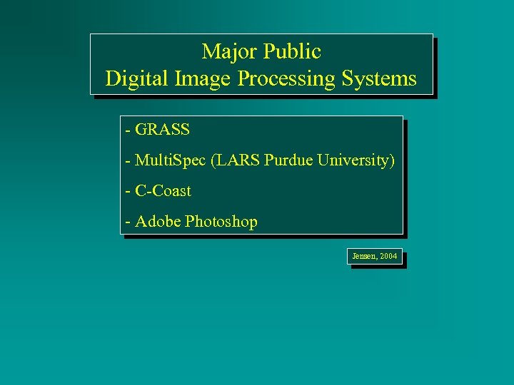 Major Public Digital Image Processing Systems - GRASS - Multi. Spec (LARS Purdue University)