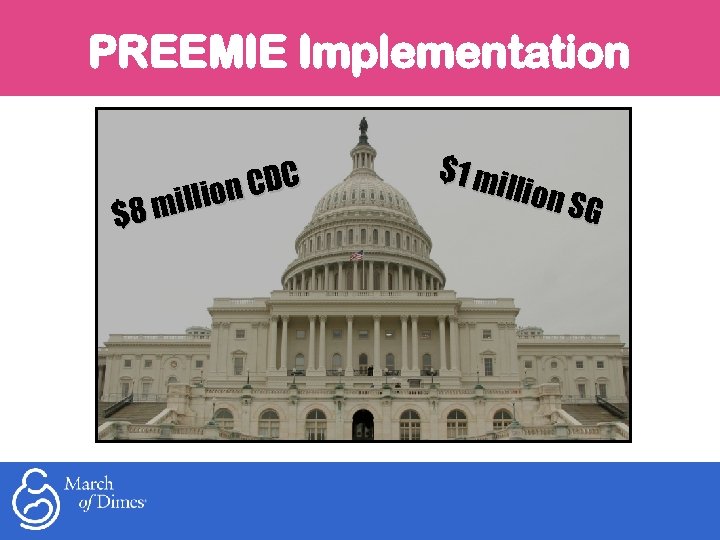 PREEMIE Implementation n CDC millio $8 $1 m illion SG 