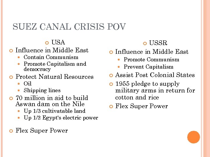 SUEZ CANAL CRISIS POV USA Influence in Middle East Protect Natural Resources Oil Shipping