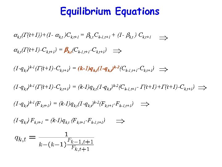 Equilibrium Equations k, t( (t+1))+(1 - k, t )Ck, t+1 = k, t Ck-1,