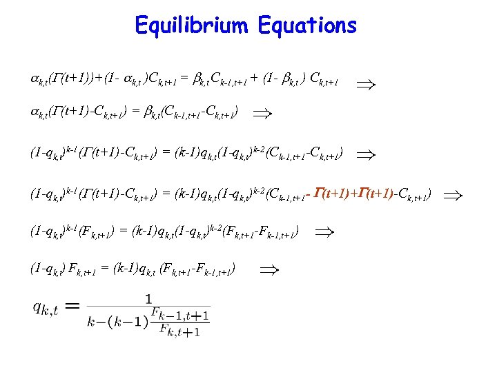 Equilibrium Equations k, t( (t+1))+(1 - k, t )Ck, t+1 = k, t Ck-1,