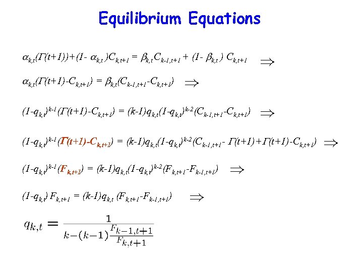 Equilibrium Equations k, t( (t+1))+(1 - k, t )Ck, t+1 = k, t Ck-1,