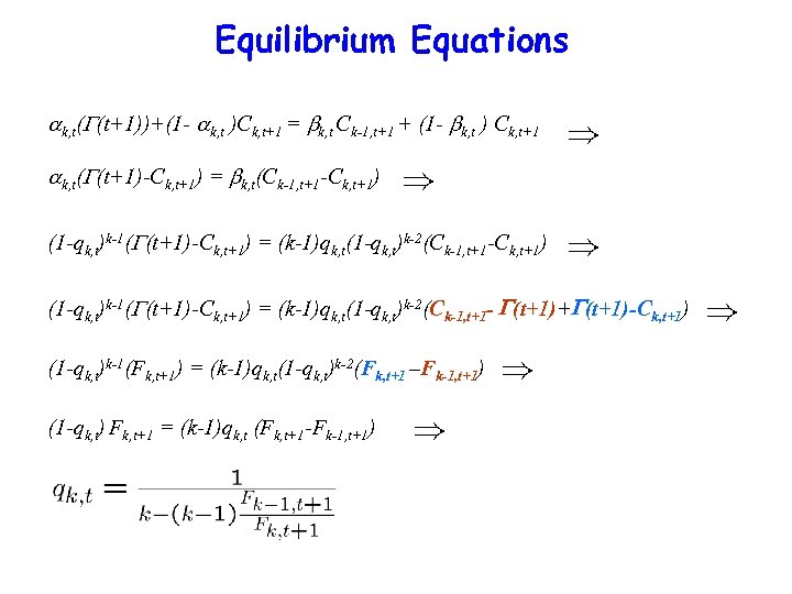 Equilibrium Equations k, t( (t+1))+(1 - k, t )Ck, t+1 = k, t Ck-1,