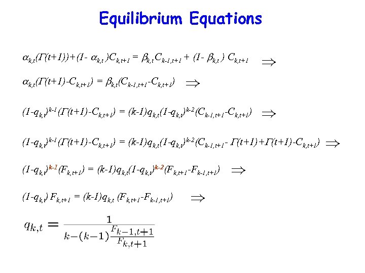 Equilibrium Equations k, t( (t+1))+(1 - k, t )Ck, t+1 = k, t Ck-1,
