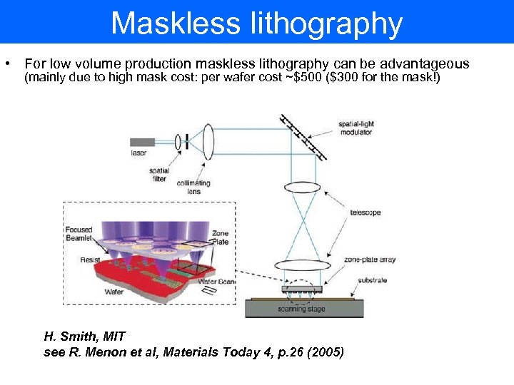 Maskless lithography • For low volume production maskless lithography can be advantageous (mainly due