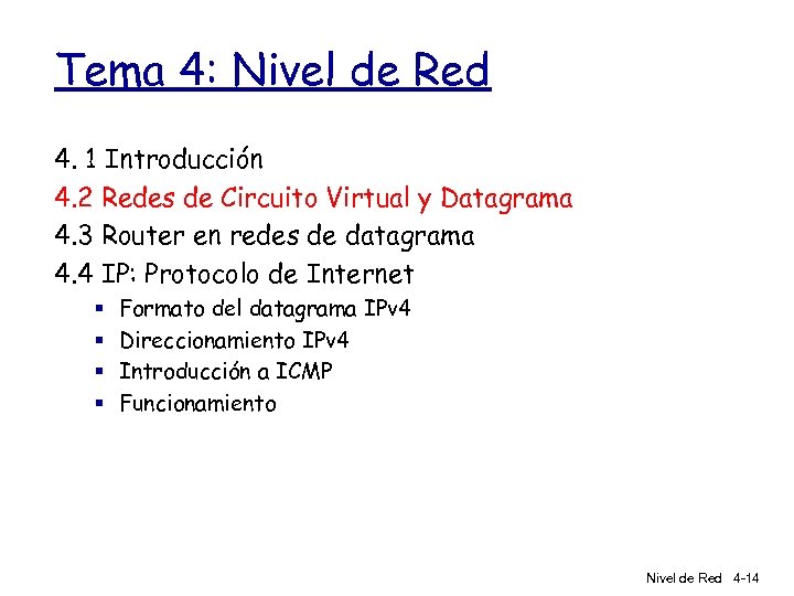 Tema 4: Nivel de Red 4. 1 Introducción 4. 2 Redes de Circuito Virtual