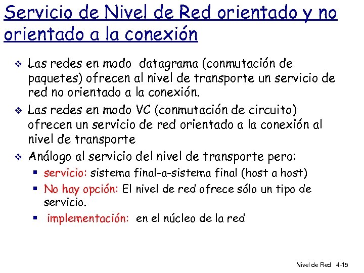 Servicio de Nivel de Red orientado y no orientado a la conexión v v