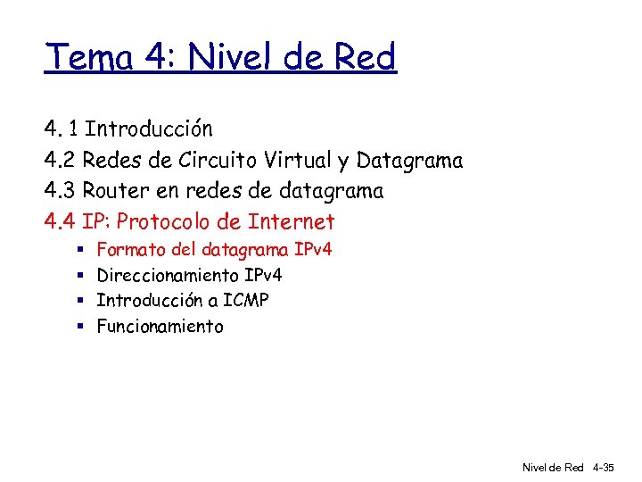 Tema 4: Nivel de Red 4. 1 Introducción 4. 2 Redes de Circuito Virtual