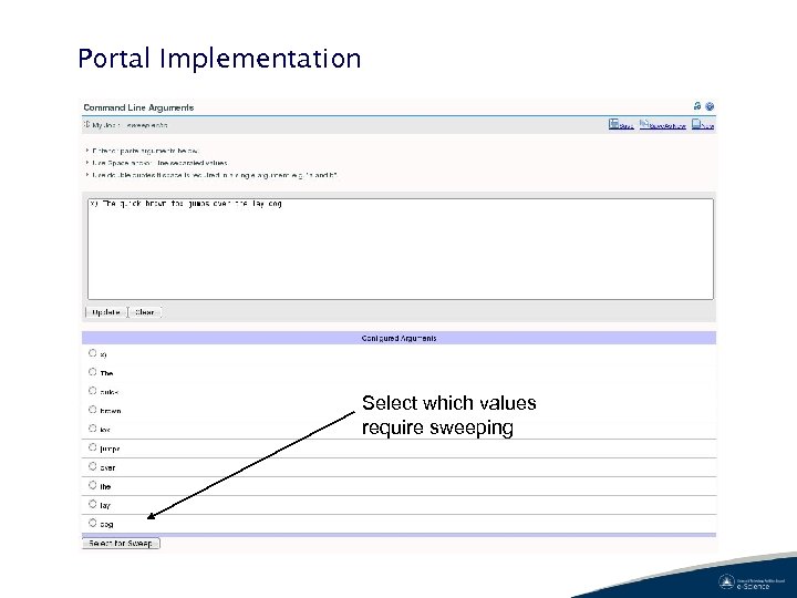 Portal Implementation Select which values require sweeping 