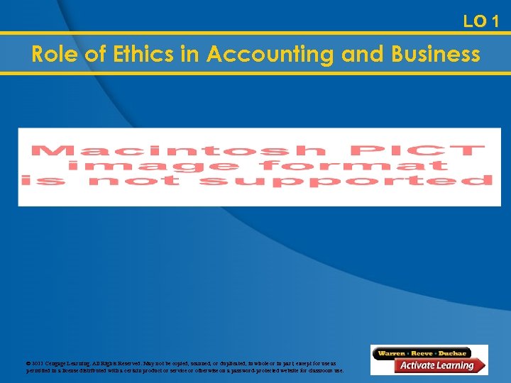 LO 1 Role of Ethics in Accounting and Business © 2011 Cengage Learning. All