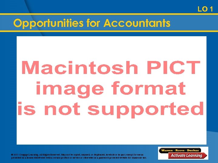 LO 1 Opportunities for Accountants © 2011 Cengage Learning. All Rights Reserved. May not