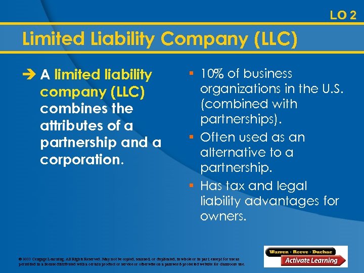LO 2 Limited Liability Company (LLC) è A limited liability company (LLC) combines the