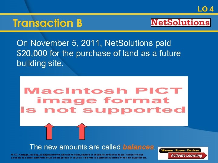 LO 4 Transaction B On November 5, 2011, Net. Solutions paid $20, 000 for