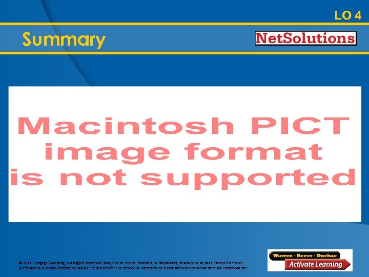 LO 4 Summary © 2011 Cengage Learning. All Rights Reserved. May not be copied,