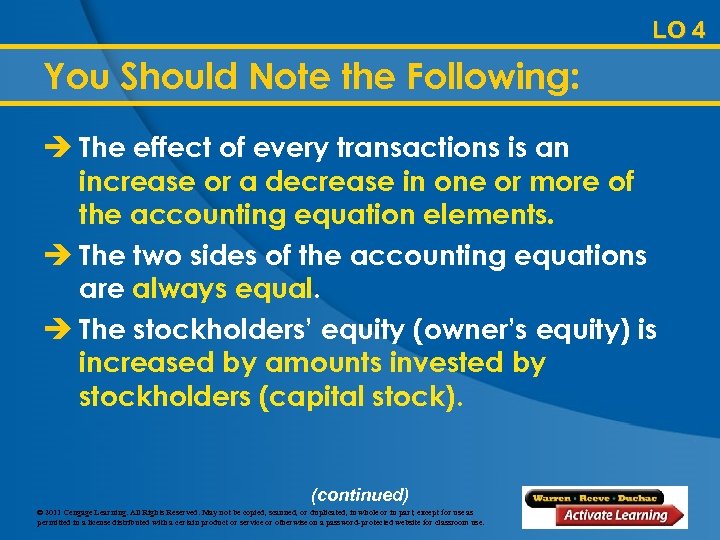 LO 4 You Should Note the Following: è The effect of every transactions is