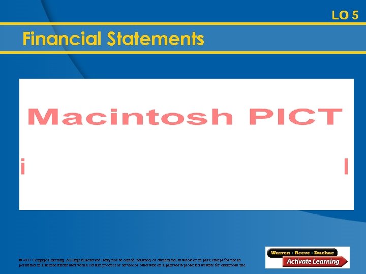 LO 5 Financial Statements © 2011 Cengage Learning. All Rights Reserved. May not be