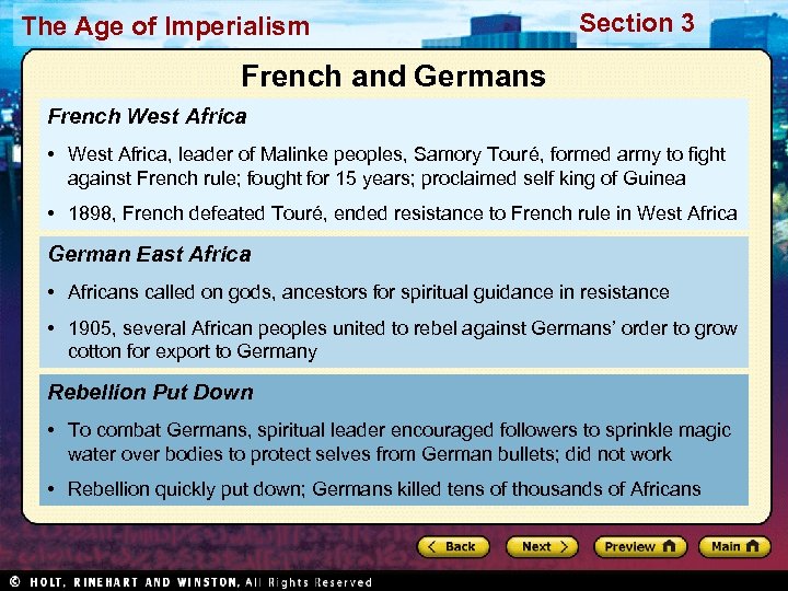 The Age of Imperialism Section 3 French and Germans French West Africa • West