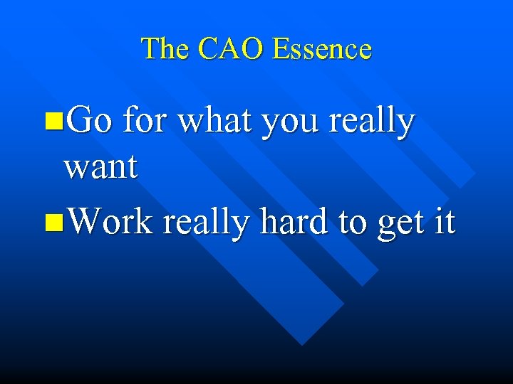 The CAO Essence n. Go for what you really want n. Work really hard