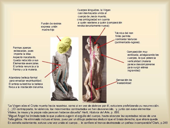 Fusión de rostros expresa unión madre-hijo Cuerpos lánguidos, la Virgen casi desmayada unida al