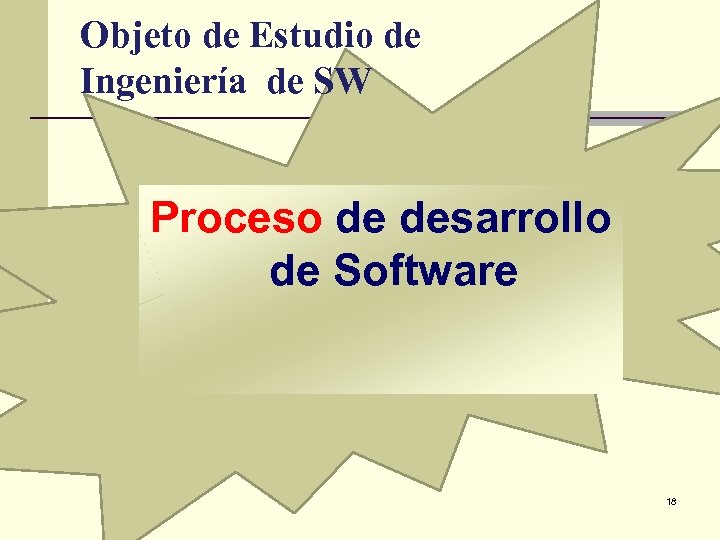 Objeto de Estudio de Ingeniería de SW Proceso de desarrollo de Software 18 
