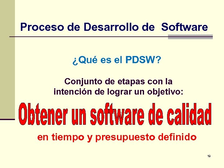 Proceso de Desarrollo de Software ¿Qué es el PDSW? Conjunto de etapas con la