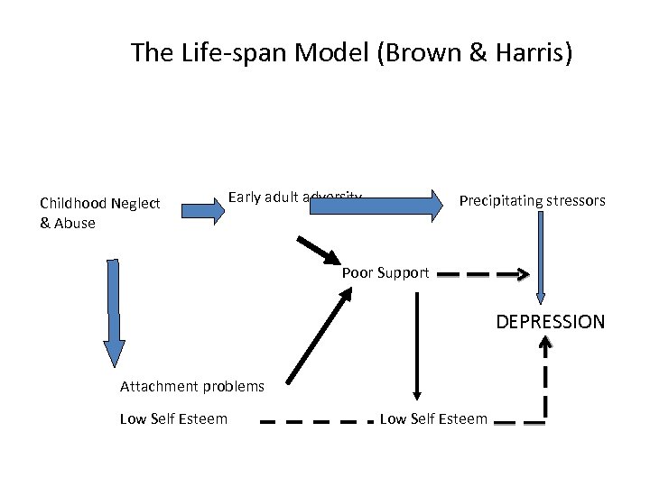 The Life-span Model (Brown & Harris) Childhood Neglect & Abuse Early adult adversity Precipitating