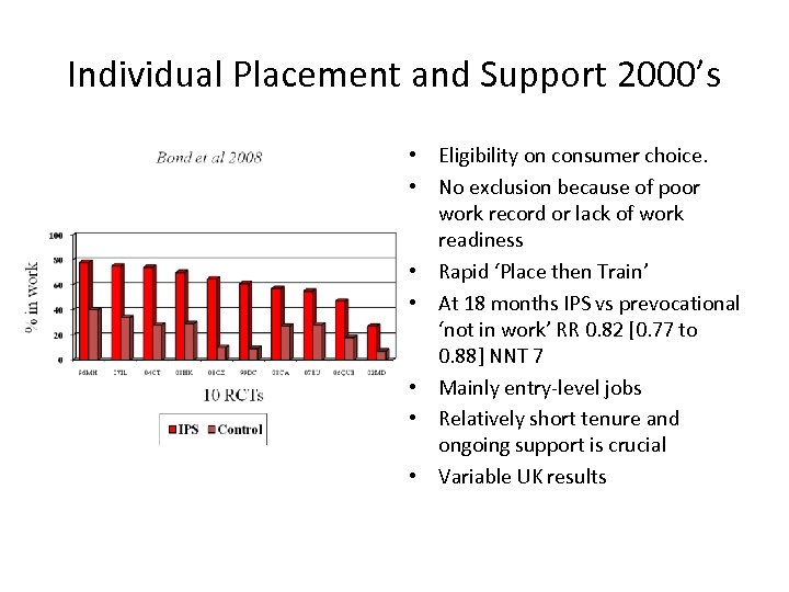 Individual Placement and Support 2000’s • Eligibility on consumer choice. • No exclusion because