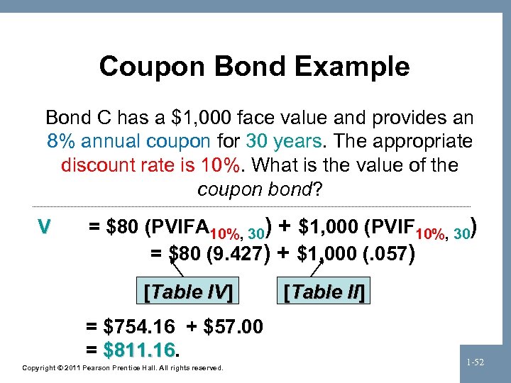 Coupon Bond Example Bond C has a $1, 000 face value and provides an