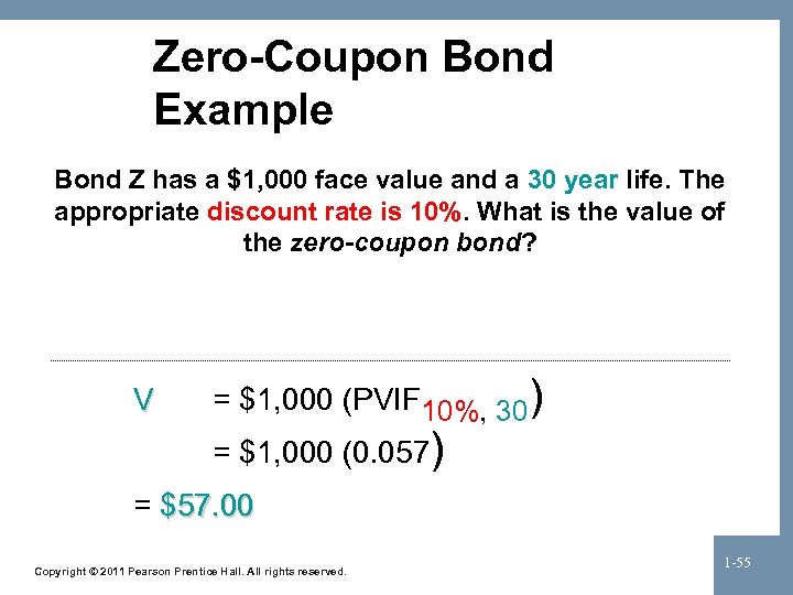 Zero-Coupon Bond Example Bond Z has a $1, 000 face value and a 30