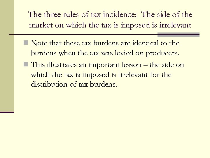 The three rules of tax incidence: The side of the market on which the