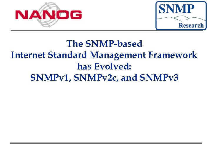 The SNMP-based Internet Standard Management Framework has Evolved: SNMPv 1, SNMPv 2 c, and