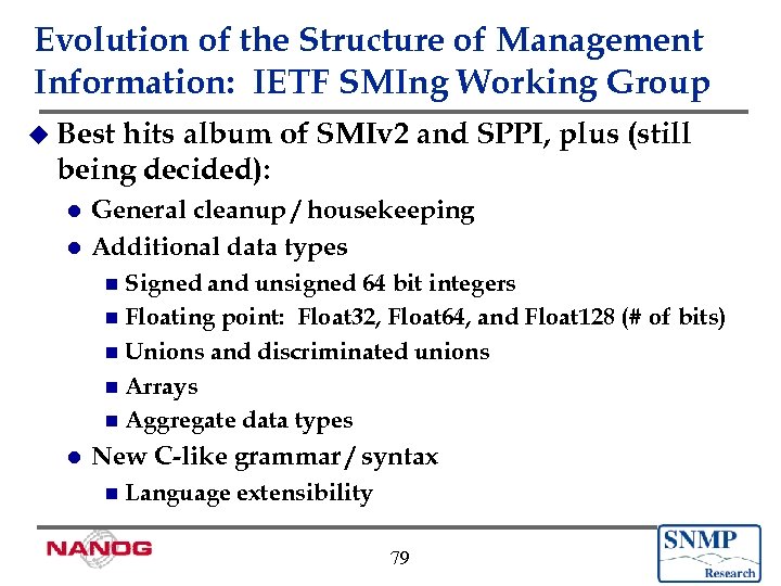 Evolution of the Structure of Management Information: IETF SMIng Working Group u Best hits