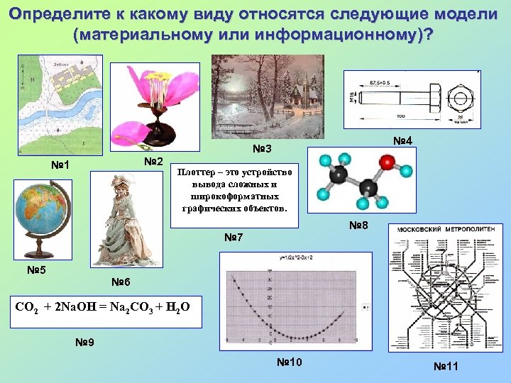 Определите к какому виду относятся следующие модели (материальному или информационному)? № 2 № 1