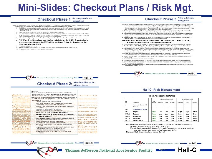 Mini-Slides: Checkout Plans / Risk Mgt. Thomas Jefferson National Accelerator Facility Page 37 Hall-C