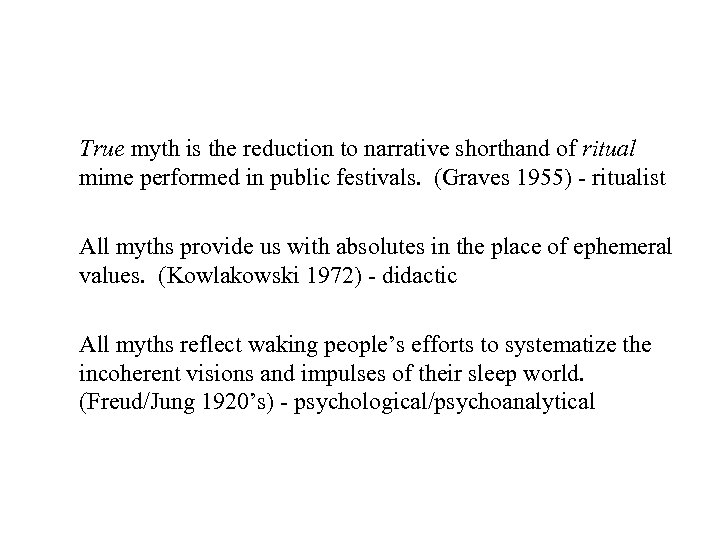 True myth is the reduction to narrative shorthand of ritual mime performed in public