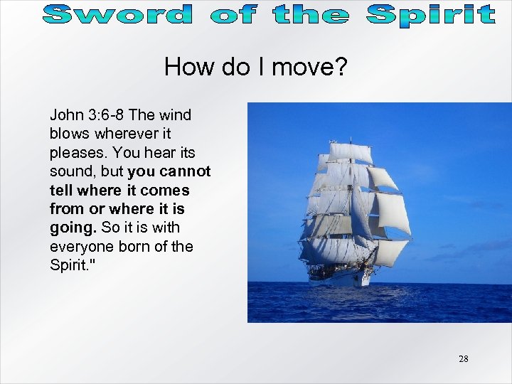 How do I move? John 3: 6 -8 The wind blows wherever it pleases.