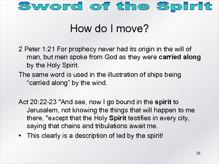 How do I move? 2 Peter 1: 21 For prophecy never had its origin